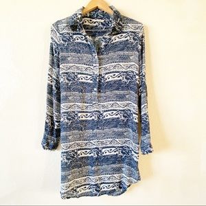 TULAROSA Blue White Long Sleeved Button Up Dress
